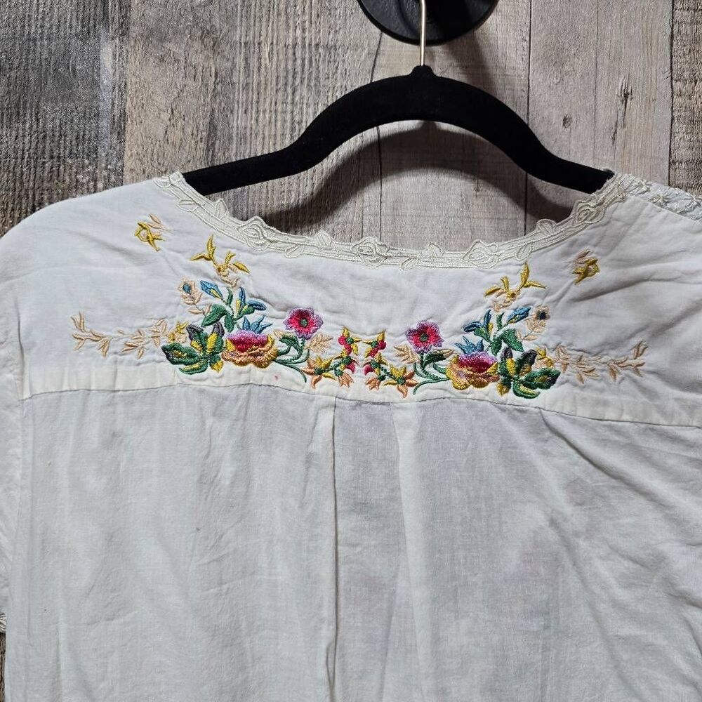 Scully Honey Creek Cream Floral Embroidered Blouse Large Boho Colorful Trendy - Picture 6 of 8